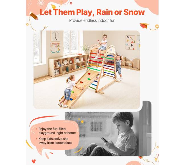 Medinis 4-in-1 vidaus žaidimų aikštelės gimnastikos žiedais5