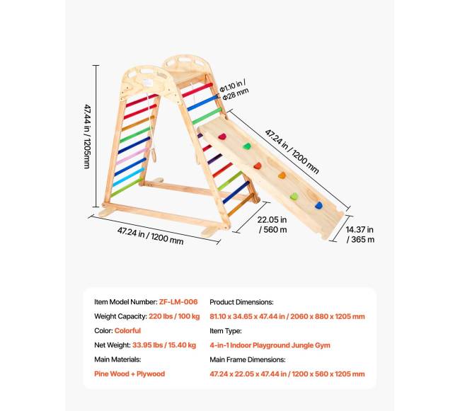 Medinis 4-in-1 vidaus žaidimų aikštelės gimnastikos žiedais6