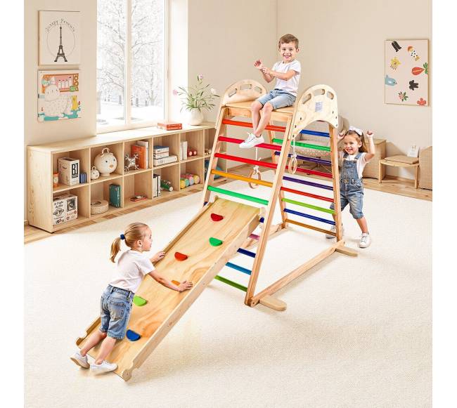 Medinis 4-in-1 vidaus žaidimų aikštelės gimnastikos žiedais7