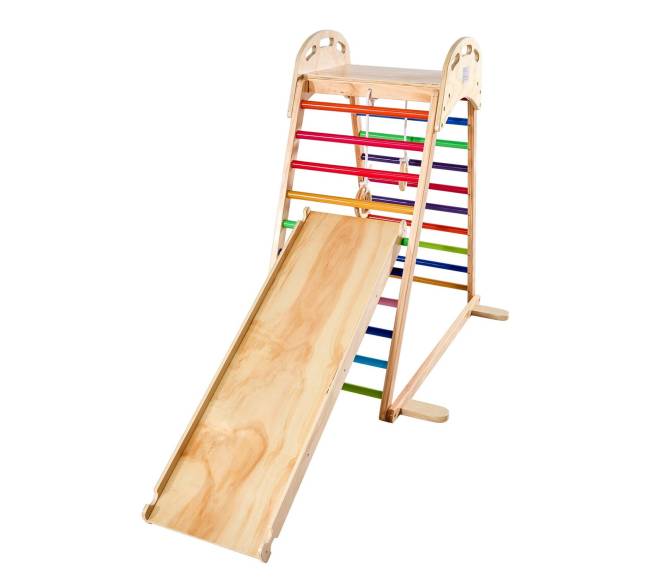 Medinis 4-in-1 vidaus žaidimų aikštelės gimnastikos žiedais8