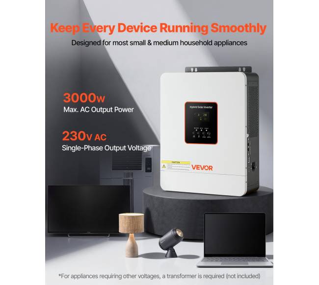 3000W hibridinis saulės inverteris, 24V DC į 230V AC1