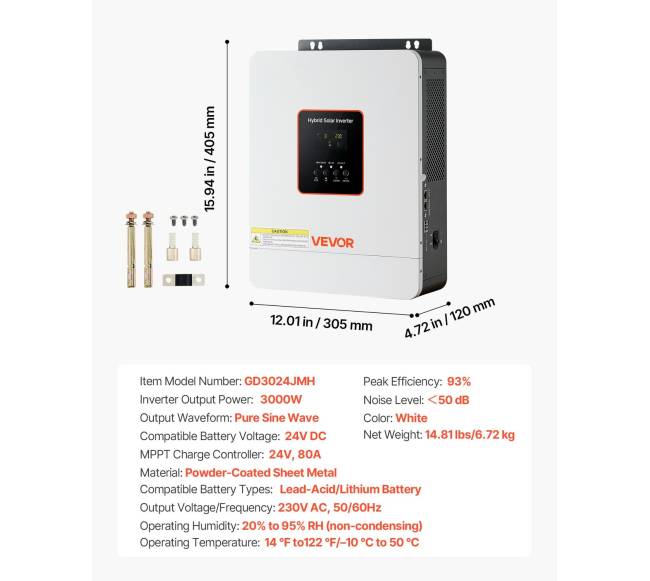 3000W hibridinis saulės inverteris, 24V DC į 230V AC6