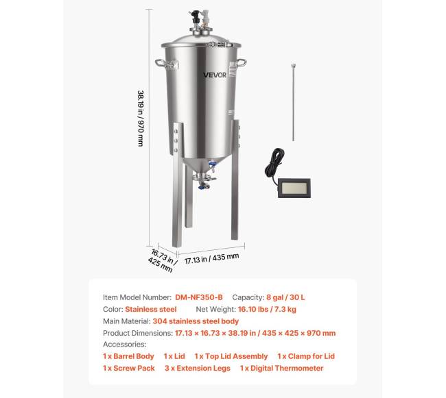 Nerūdijančio plieno kūginis fermenteris 30L6