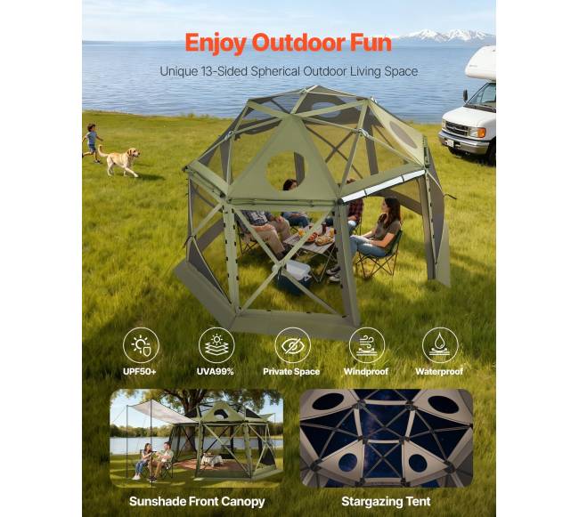 Išskleidžiama pavėsinė su tinkleliu, 3.96 x 3.96 m, 13 kampų2