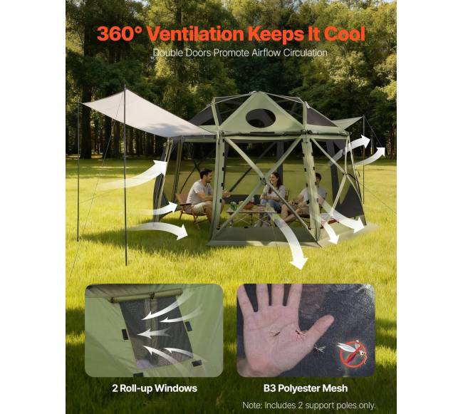 Išskleidžiama pavėsinė su tinkleliu, 3.96 x 3.96 m, 13 kampų5