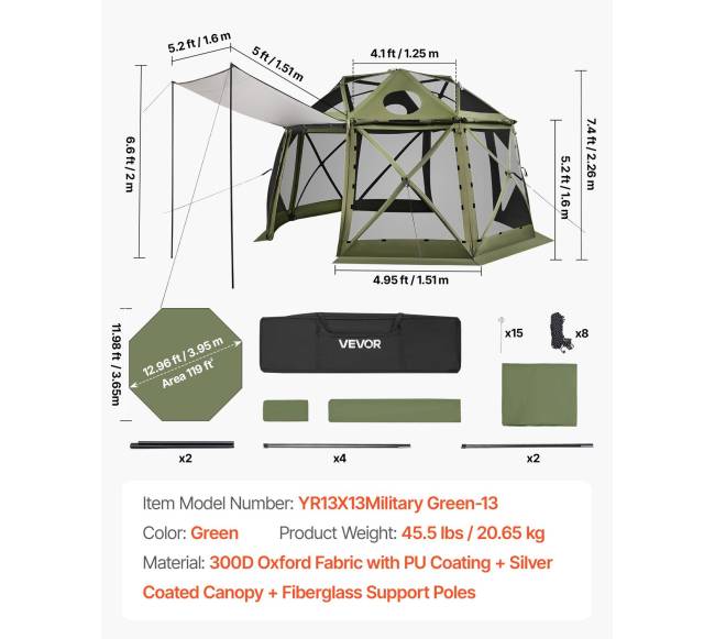 Išskleidžiama pavėsinė su tinkleliu, 3.96 x 3.96 m, 13 kampų6