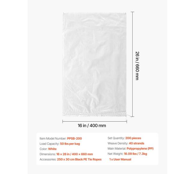 Tušti smėlio maišai 200 vnt., 40 x 66 cm6