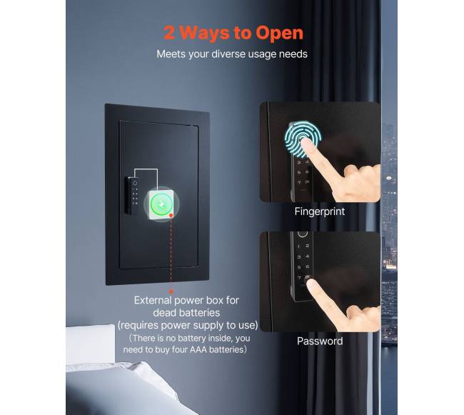 Sieninė seifas su pirštų atspaudu ir kodu3