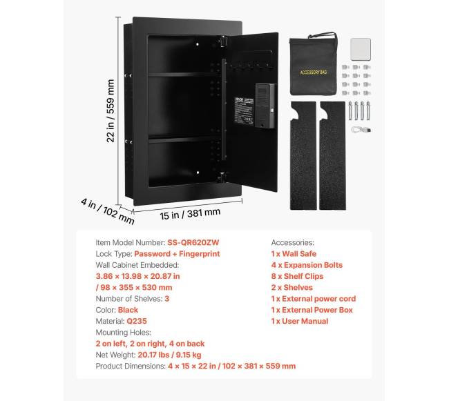 Sieninė seifas su pirštų atspaudu ir kodu6