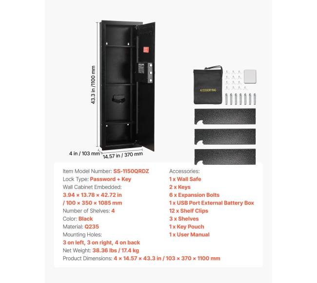 Sieninė seifas su slaptažodžiu ir raktais6