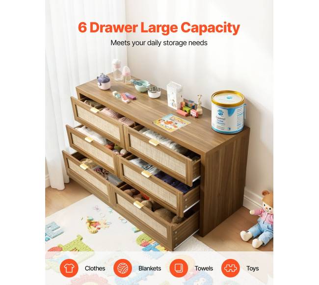 6 stalčių rotango komoda miegamajam1