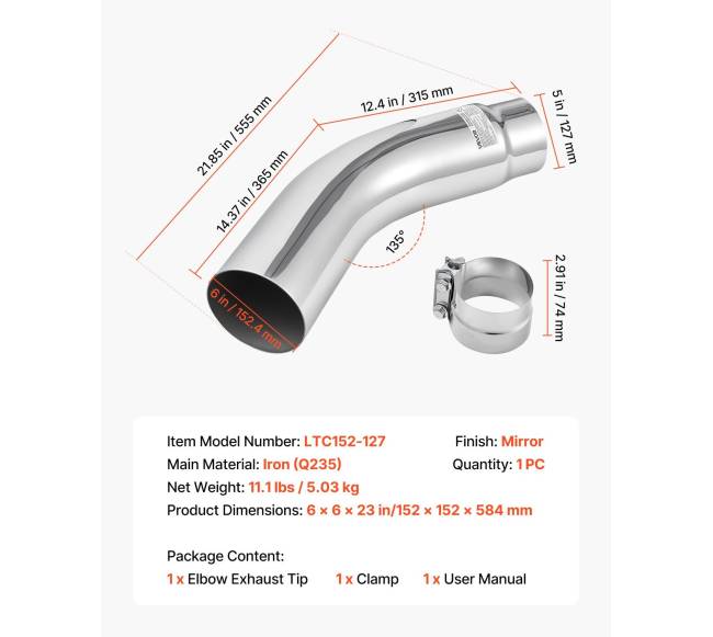 Išmetimo alkūninė antgalis, 127 mm įleidimas6
