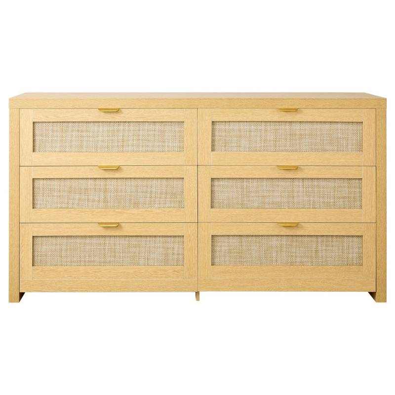 6 stalčių pintas komoda su metalinėmis rankenėlėmis0