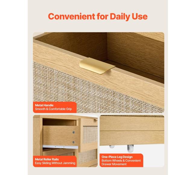 6 stalčių pintas komoda su metalinėmis rankenėlėmis5