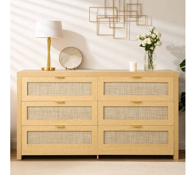 6 stalčių pintas komoda su metalinėmis rankenėlėmis7