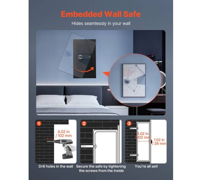 Slapta sieninė seifas su skaitmenine spyna5