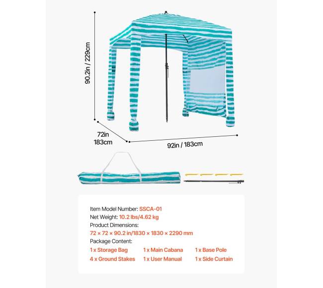 Paplūdimio tentas su sienele, 183 x 183 cm6