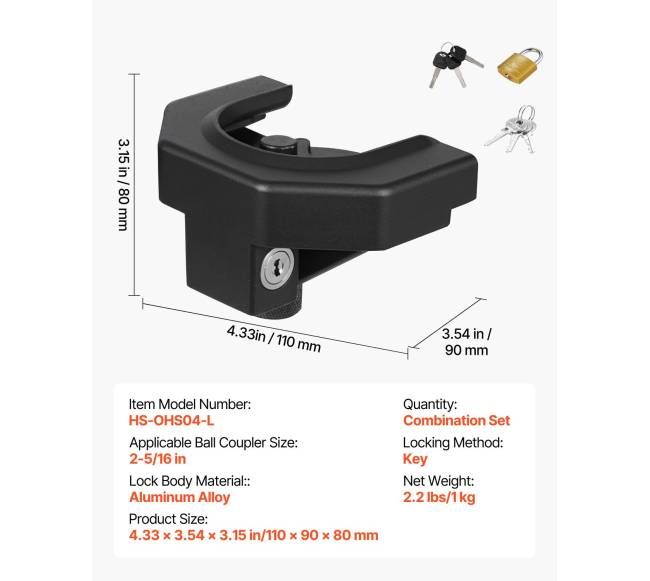 Priekabos kablio užraktas, 58,7 mm6