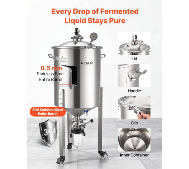 Nerūdijančio plieno kūginis fermentatorius, 60 l3