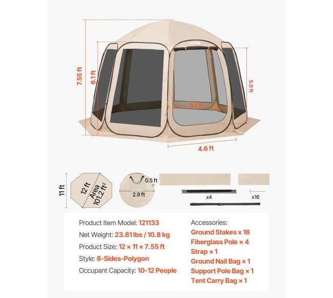 Kupolinė palapinė su tinkleliu 10-12 asmenims6