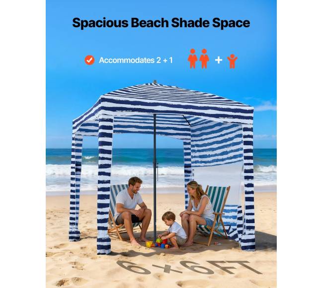 Paplūdimio kabana su šonine sienele 1.83 x 1.83 m1