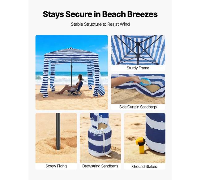 Paplūdimio kabana su šonine sienele 1.83 x 1.83 m2