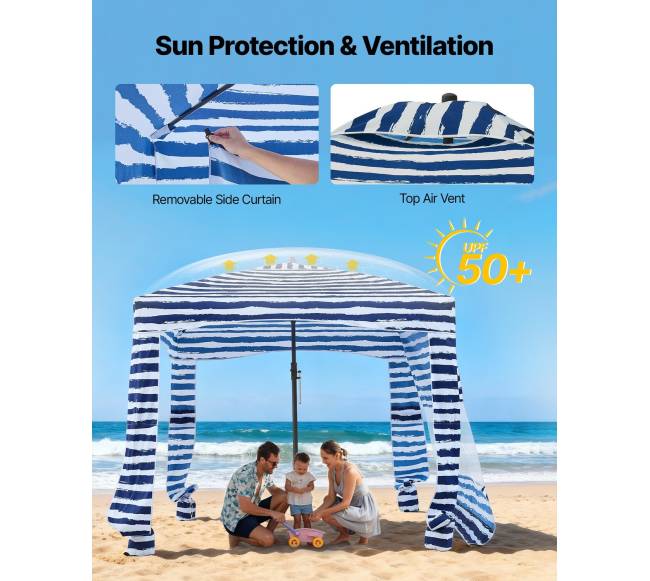 Paplūdimio kabana su šonine sienele 1.83 x 1.83 m3