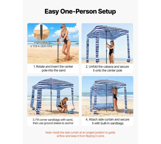 Paplūdimio kabana su šonine sienele 1.83 x 1.83 m4