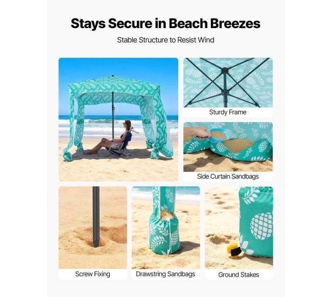 Paplūdimio pavėsinė su šonine sienele, 1.83 x 1.83 m1