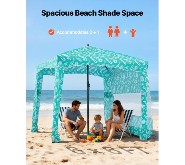 Paplūdimio pavėsinė su šonine sienele, 1.83 x 1.83 m2