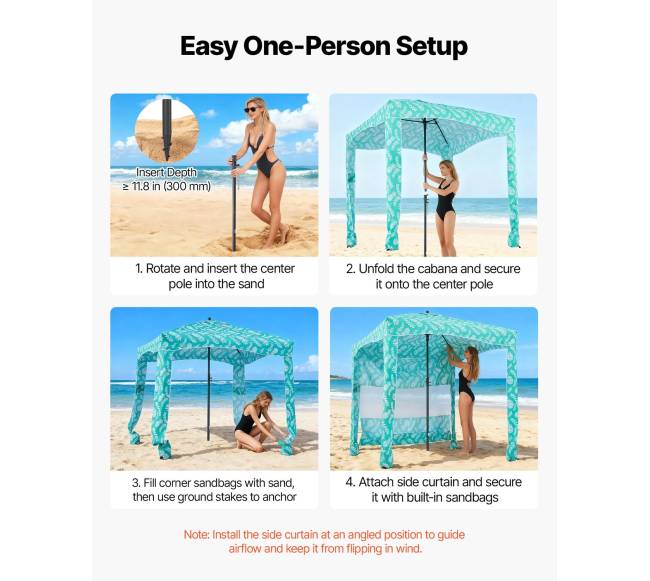 Paplūdimio pavėsinė su šonine sienele, 1.83 x 1.83 m4