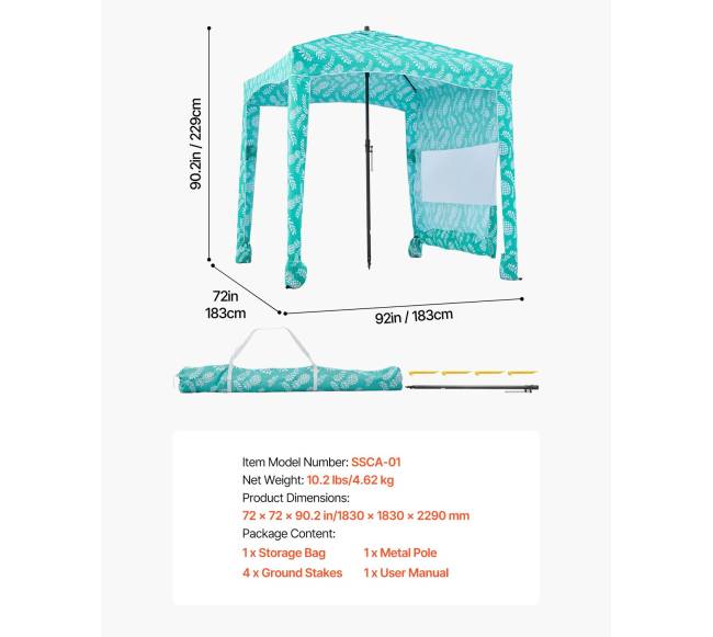 Paplūdimio pavėsinė su šonine sienele, 1.83 x 1.83 m5