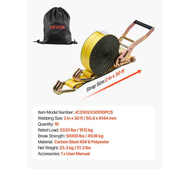 Automobilių krovinių diržai su sagtimi, 10 vnt.6