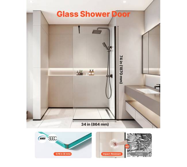 Stiklinė dušo sienelė 864 x 1870 mm juoda1