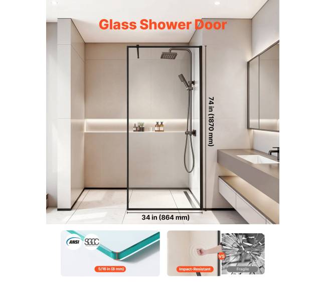 grūdinto stiklo dušo panelis, 864 x 1870 mm2