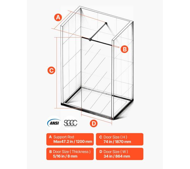 grūdinto stiklo dušo panelis, 864 x 1870 mm5