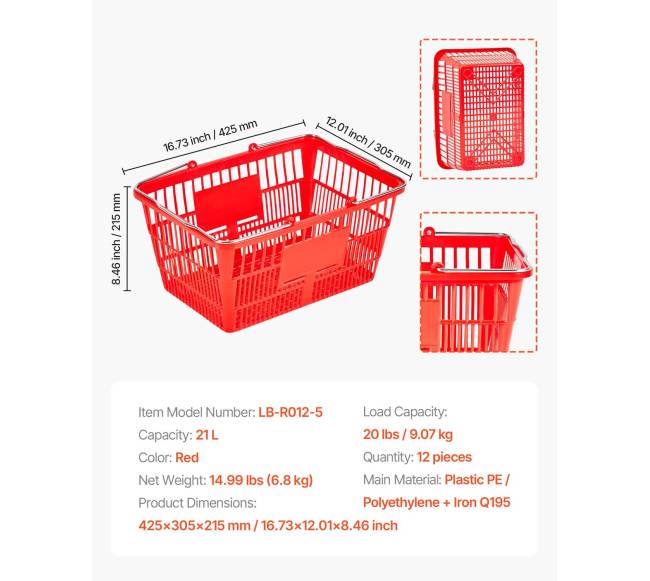 Krepšiai pirkiniams, 12 vnt, 21L, raudoni6