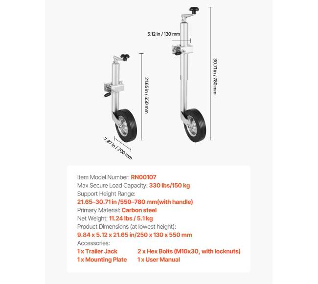 Priekabos domkratas su ratu, 150 kg apkrova6