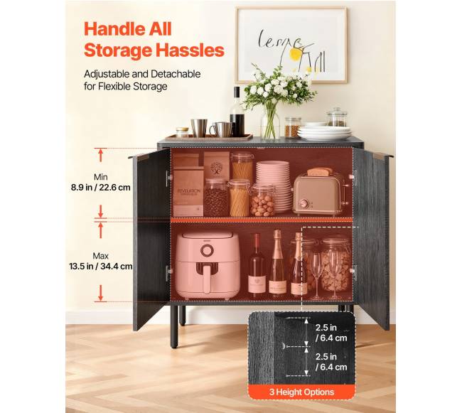 Juodas kavos baro staliukas su dvejomis lentynomis3