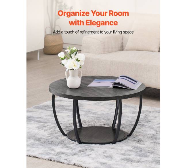 Apvalus kavos staliukas su dviem lentynomis1