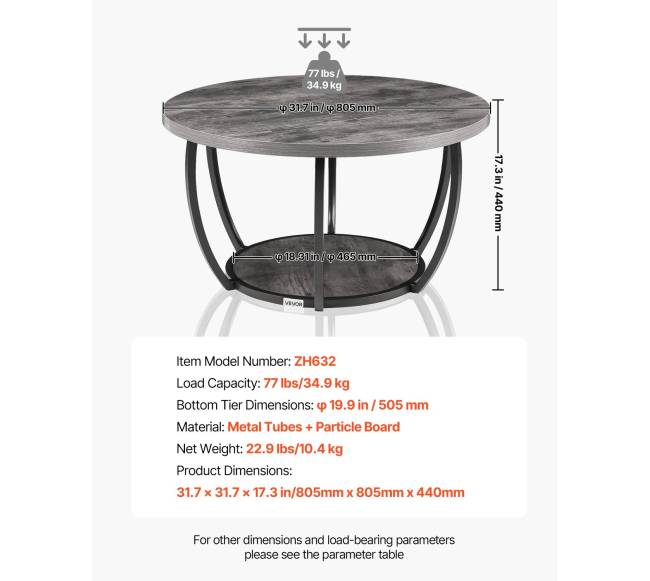 Apvalus kavos staliukas su dviem lentynomis2