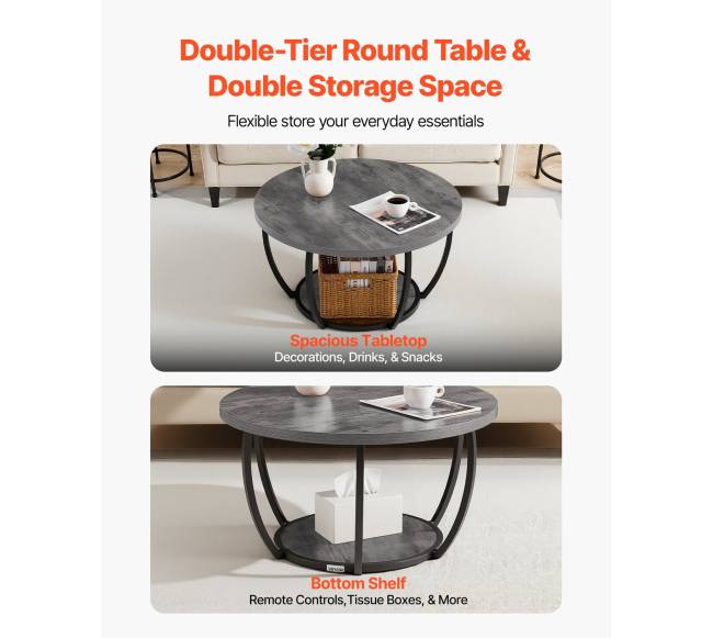 Apvalus kavos staliukas su dviem lentynomis3