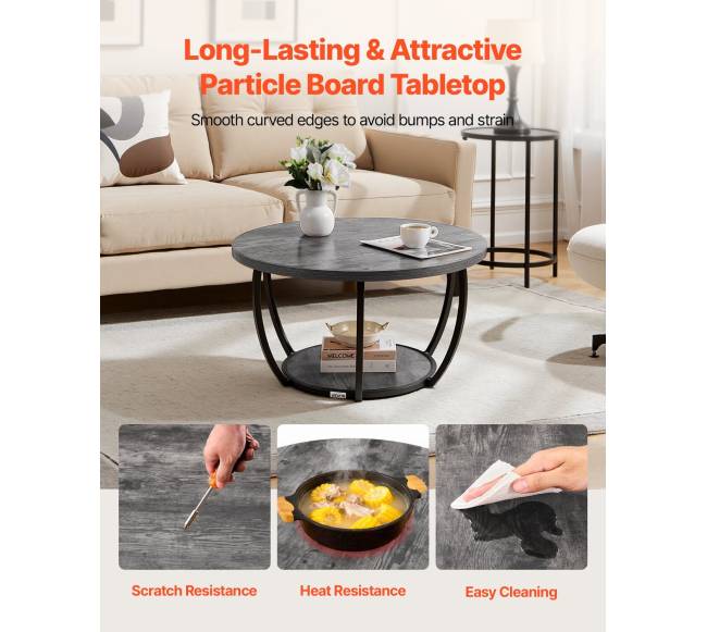 Apvalus kavos staliukas su dviem lentynomis4