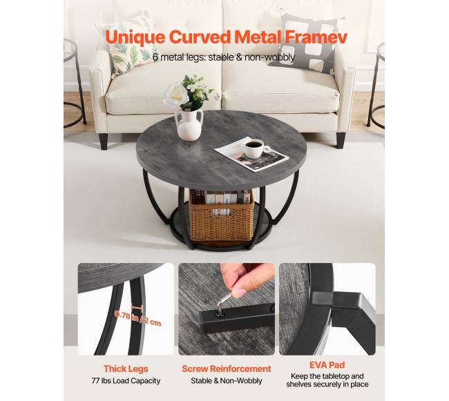 Apvalus kavos staliukas su dviem lentynomis5