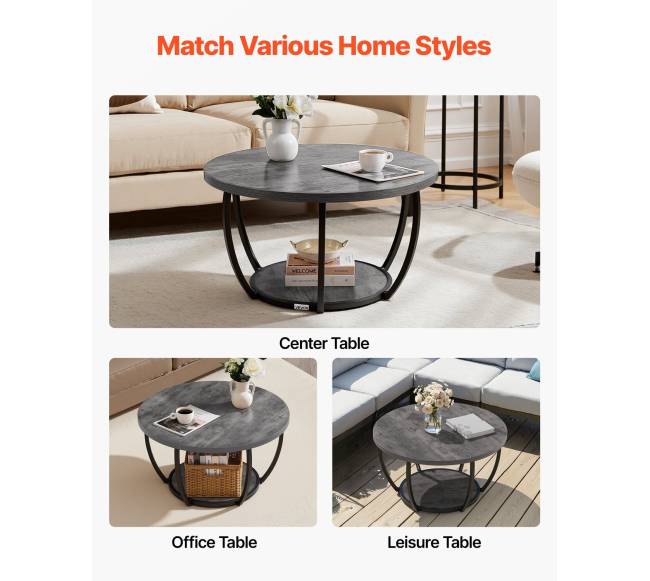 Apvalus kavos staliukas su dviem lentynomis6