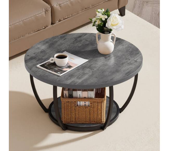 Apvalus kavos staliukas su dviem lentynomis7