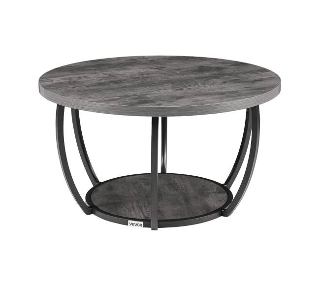 Apvalus kavos staliukas su dviem lentynomis8