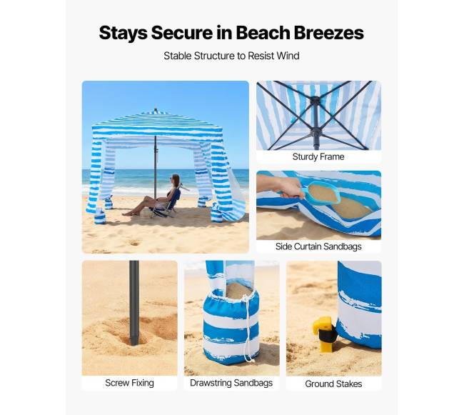 Paplūdimio pavėsinė su sienele, 183 x 183 cm2