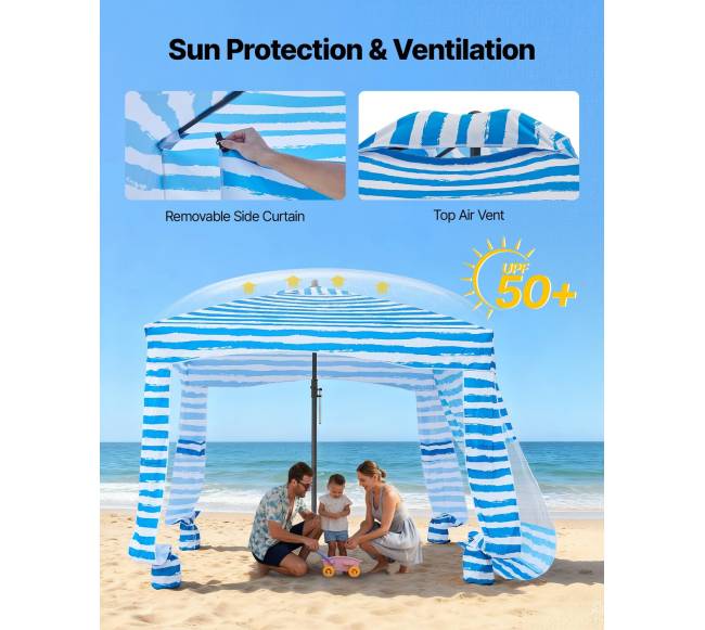 Paplūdimio pavėsinė su sienele, 183 x 183 cm3