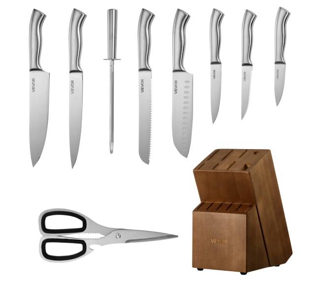 Virtuvinių peilių rinkinys su bloku ir galąstuvu8